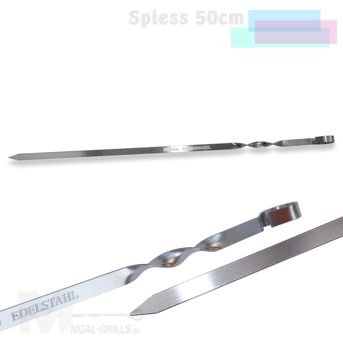 Grill Spieß - Edelstahl - Flachspieß 50 cm Grill Spieß - Edelstahl - Flachspieß 50 cm