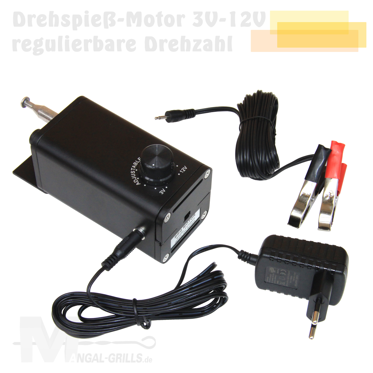 Drehspieß-Motor - Grillmotor 12V mit Netzadapter und Drehzahlregulierung