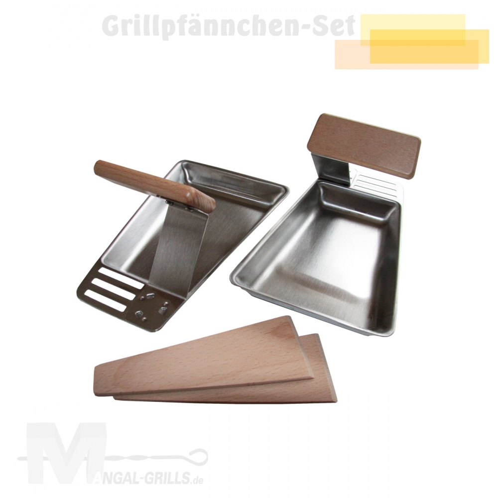 Grillpfännchen aus Edelstahl - 2er Set mit Holzschaber