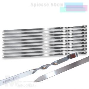 Grillspieß-Set für Schaschlik aus Edelstahl 50 cm - 9 Stück - Flachspieße