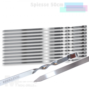 Grillspieß-Set für Schaschlik aus Edelstahl 50 cm - 11 Stück - Flachspieße