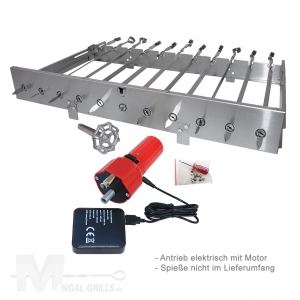 Drehspieß-Aufsatz-Set aus Edelstahl E11 für 11 Spieße - elektrisch mit Motor, Powerbank und Spießen
