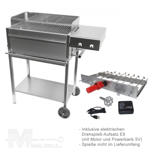 Mangal Grill EDELstar - Luxus-Holzkohlegrill aus Edelstahl mit Drehspieß-Aufsatz